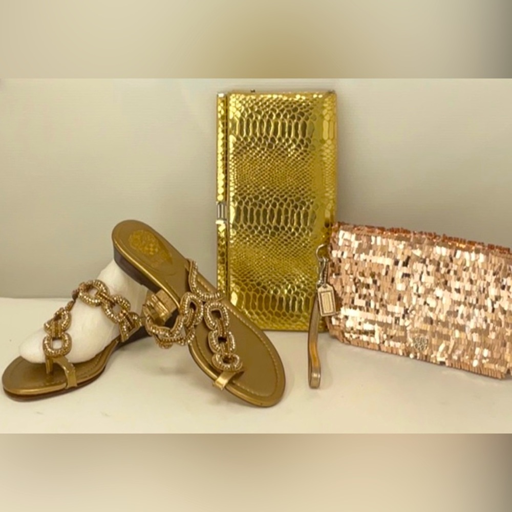 🔥COACH CLUTCH, VINCE CAMUTO SANDALS & GOLD CLUTCH